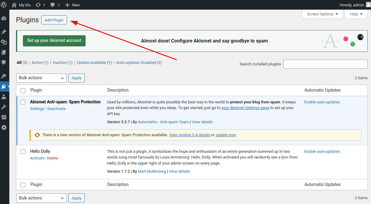WordPress plugins page